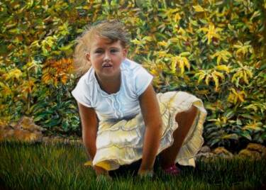 Promenade au parc avec Papy... Dessin intitulée "Promenade au parc a…" par Michel Guillet, Œuvre d'art originale, Pastel