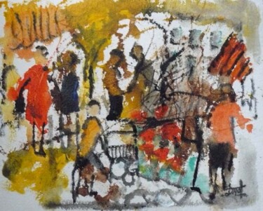 Peinture intitulée "Le marché" par Jacques Donneaud, Œuvre d'art originale, Aquarelle