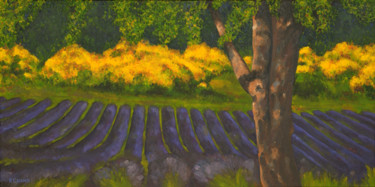 Lavande et genêts, Lavander and broom Painting titled "Lavande et genêts,…" by Renand, Original Artwork, Oil Mounted on Wood Stretcher frame