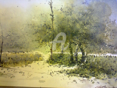 Painting titled "Deepcore Silence" by Subrata Chatterjee, Original Artwork, Watercolor