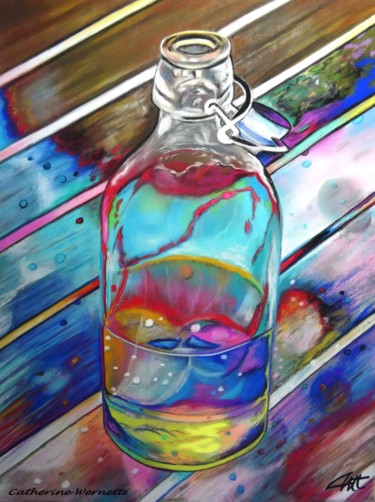 Drawing titled "LA BOUTEILLE" by Catherine Wernette, Original Artwork, Pastel