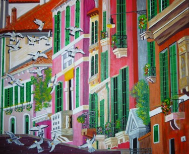 Malerei mit dem Titel "mouettes en fetes" von Gilbert Devesa, Original-Kunstwerk, Acryl