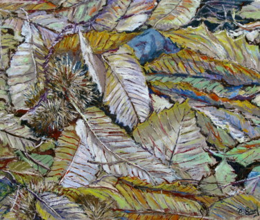 Painting titled "TAPIS FORESTIER" by Claude Evrard, Original Artwork, Oil Mounted on Wood Stretcher frame