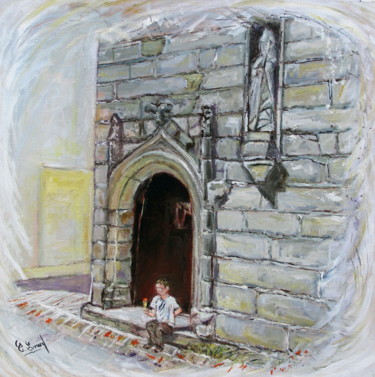 Painting titled "GOURMANDISE (Bretag…" by Claude Evrard, Original Artwork, Oil Mounted on Wood Stretcher frame