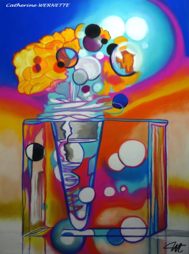 Dibujo titulada "LE VASE" por Catherine Wernette, Obra de arte original, Pastel