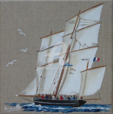 Peinture intitulée "Bisquine la Cancala…" par Armelle Cailly, Œuvre d'art originale, Acrylique Monté sur Châssis en bois