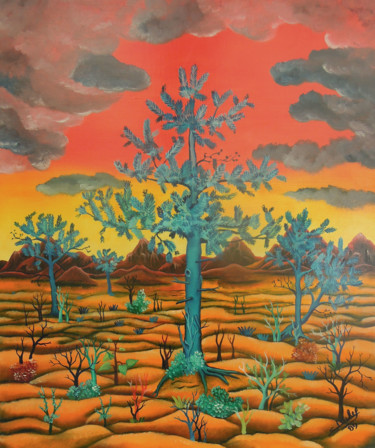 Peinture intitulée "pins bleus" par Gérard Michel, Œuvre d'art originale, Huile