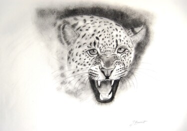 dessin de leopard -dessin graphite -original signé Dessin intitulée "dessin de leopard…" par Patricia Giroldini Hyvernat, Œuvre d'art originale, Graphite
