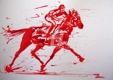 course-hippique-n-1-dessin-calligraphique-d-ibara-a-l-encre-rouge.jpg 图画 标题为“course-hippique-n-1…” 由Henri Ibara, 原创艺术品, 其他