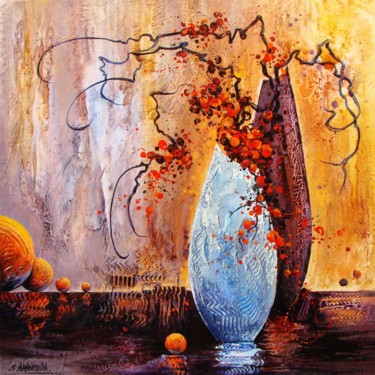 Peinture intitulée "vase bleu 3" par Françoise Hannequin, Œuvre d'art originale, Huile