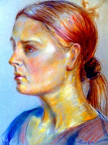 Dessin intitulée "Ma nièce Aurélie" par Pierre Feyeux, Œuvre d'art originale, Pastel