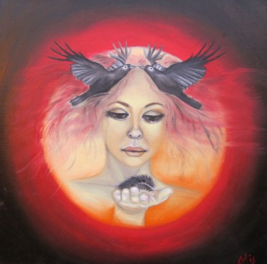 Peinture intitulée "The black feather." par Alix, Œuvre d'art originale, Huile