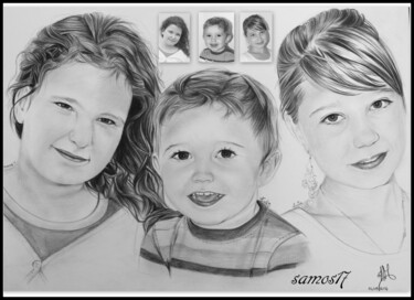 portrait dessiné de trois enfants ensemble 제목이 "portrait dessiné d…"인 그림 Samos17 Portraitiste로, 원작, 연필