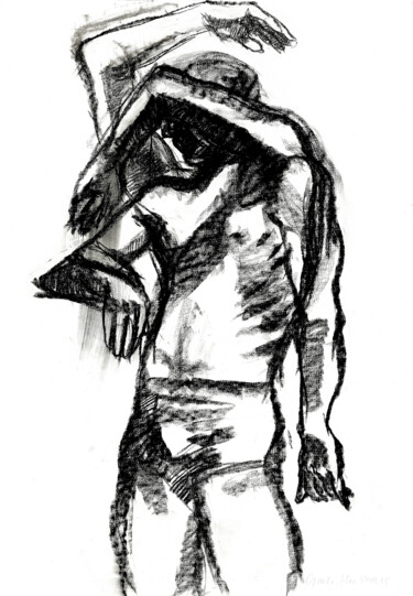 Dessin intitulée "Etude au fusain" par Gaele Flao, Œuvre d'art originale