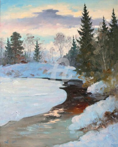Painting titled "Spring River Pasha" by Alexander Alexandrovsky, Original Artwork, Oil