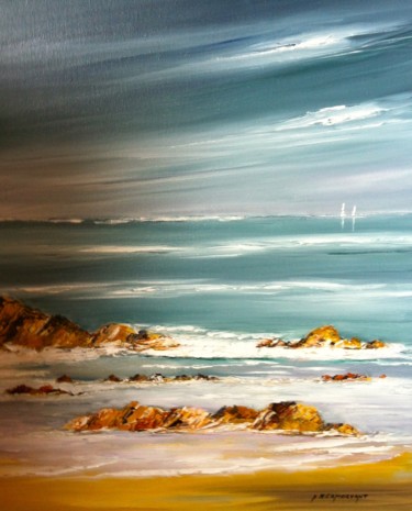 Peinture intitulée "Rivage sur la Côte…" par André Kermorvant, Œuvre d'art originale, Huile