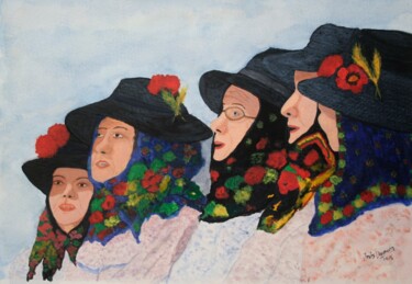 Cantadeiras do Alentejo (South of Portugal) Pittura intitolato "Cantadeiras do Alen…" da Inês Dourado, Opera d'arte originale, Acrilico