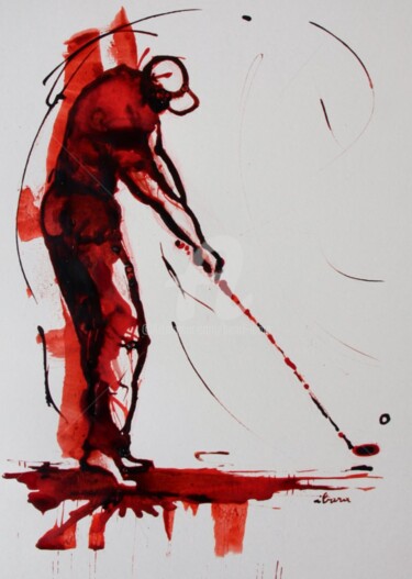 golf-n-6-dessin-d-ibara-encre-rouge-et-sanguine-sur-papier-aquarelle-300gr-format-30cm-sur-42cm-d-ibara.jpg 图画 标题为“golf-n-6-dessin-d-i…” 由Henri Ibara, 原创艺术品, 墨