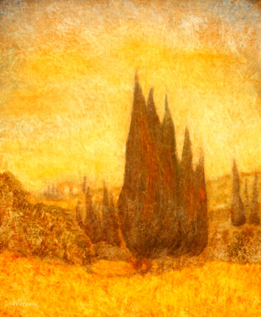 제목이 ""Cyprès ""인 미술작품 Jean Xavier Combe로, 원작, 기름