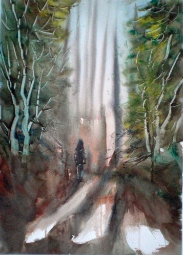 Peinture intitulée "lost in the wood" par Giorgio Gosti, Œuvre d'art originale, Aquarelle