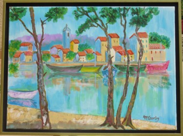 Peinture intitulée "Bouzigues" par Myriam Courty, Œuvre d'art originale, Acrylique Monté sur Châssis en bois