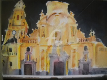Cathédrale de Murcia Peinture intitulée "Cathédrale de Murcia" par Gérald Janowski, Œuvre d'art originale, Aquarelle