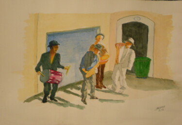 Peinture intitulée "Le boeuf le jazz" par Jacqueline Claux (Jaklinclo), Œuvre d'art originale, Aquarelle