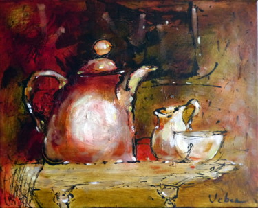 Peinture intitulée "Teatime" par Oksana Veber, Œuvre d'art originale, Huile Monté sur Châssis en bois