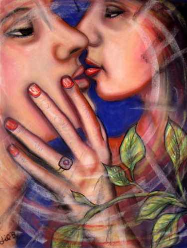 Peinture intitulée "" Le baiser "" par Jicé B., Œuvre d'art originale, Pastel