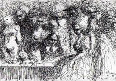Painting titled "Etrange assemblée" by Claude Hardenne, Original Artwork