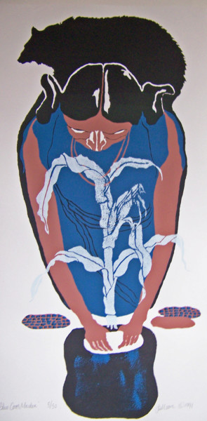 Anasazi: Blue Corn Maiden #artistsupportpledge Printmaking titled "Anasazi: Blue Corn…" by Jo Moore, Original Artwork, Screenprinting