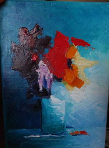 Peinture intitulée "Bouquet au couteau…" par Nadine Bichon, Œuvre d'art originale, Huile