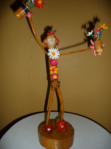 Sculpture intitulée "Euphorie Florale" par Yerry, Œuvre d'art originale, Bois