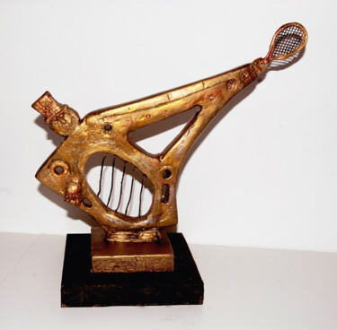 Scultura intitolato "" Il tennista"" da Angelo Mazzoleni, Opera d'arte originale, Resina