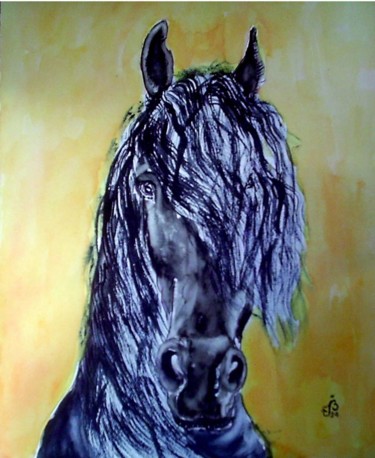 Картина под названием "cheval-noir.jpg" - Jm Belletou, Подлинное произведение искусства
