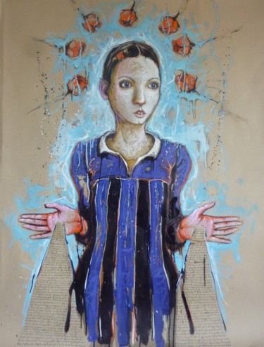 Peinture intitulée "" animal-réconfort "" par Catherine Cornec, Œuvre d'art originale, Huile