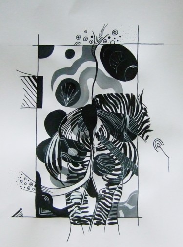 Schilderij getiteld "Zèbre" door Marie-Pierre Jan, Origineel Kunstwerk, Gouache