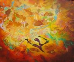 Peinture intitulée "moonset" par Christophe Challier, Œuvre d'art originale, Huile