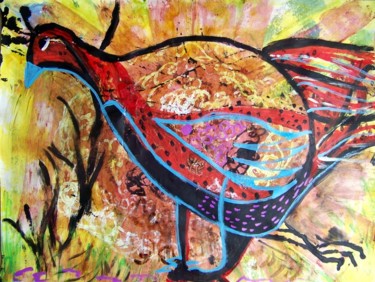 Peinture intitulée "la-pintade" par Mysane, Œuvre d'art originale, Acrylique