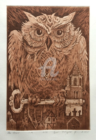 Printmaking titled "Le Hibou" by Igor Filippov, Original Artwork, Engraving