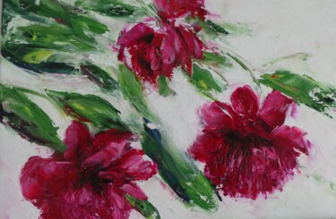 Peinture intitulée "Pivoines de mai" par Catherine Dufrene (Katy), Œuvre d'art originale, Huile