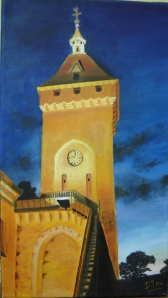 Peinture intitulée "clocher de rocamado…" par Nadine Bichon, Œuvre d'art originale, Huile