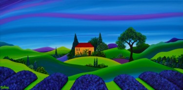 Schilderij getiteld "lavendellandschap-6" door Brigitte Dehue, Origineel Kunstwerk, Acryl