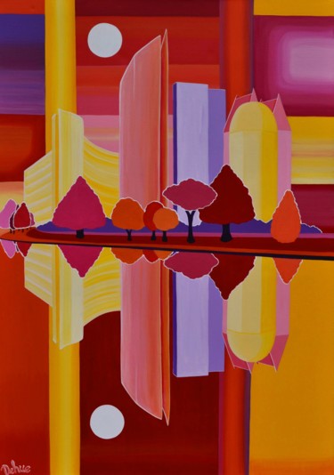 Schilderij getiteld "skyline-den-haag-3" door Brigitte Dehue, Origineel Kunstwerk, Acryl