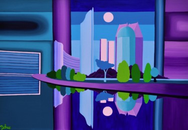 Schilderij getiteld "skyline-den-haag-2" door Brigitte Dehue, Origineel Kunstwerk, Acryl