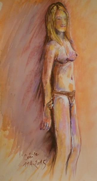 Dessin intitulée "Modèle debout" par Pierre Feyeux, Œuvre d'art originale, Pastel
