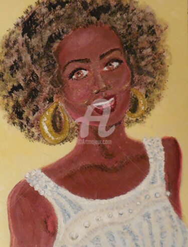 Peinture intitulée "Femme aux Créoles" par Clémence C., Œuvre d'art originale, Gouache