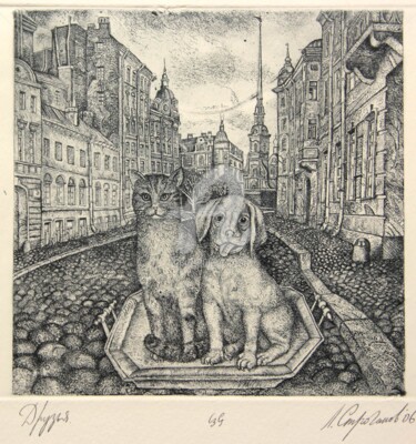 Friends Printmaking titled "Friends" by Leonid Stroganov, Original Artwork, Etching