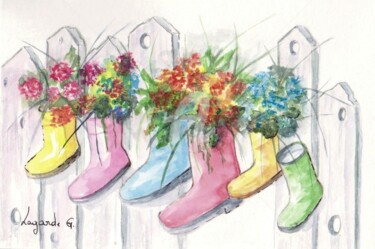 Peinture intitulée "8  Bottes +c" par Geneviève Lagarde, Œuvre d'art originale, Aquarelle