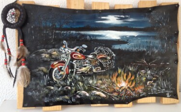 Sweet night biker- Dream catcher - attrape rêves Schilderij getiteld "Sweet night biker-…" door Graywolf Rm (Indian Héritage Arts), Origineel Kunstwerk, Acryl Gemonteerd op…